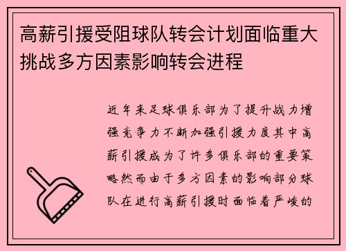 高薪引援受阻球队转会计划面临重大挑战多方因素影响转会进程