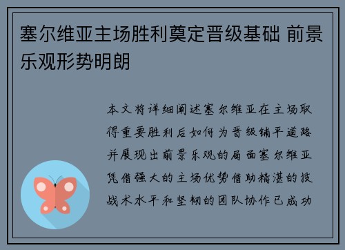 塞尔维亚主场胜利奠定晋级基础 前景乐观形势明朗