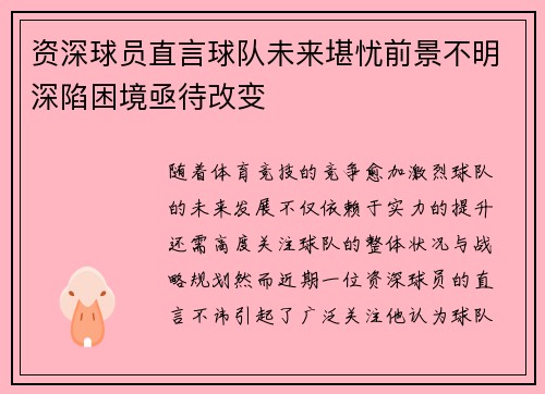 资深球员直言球队未来堪忧前景不明深陷困境亟待改变