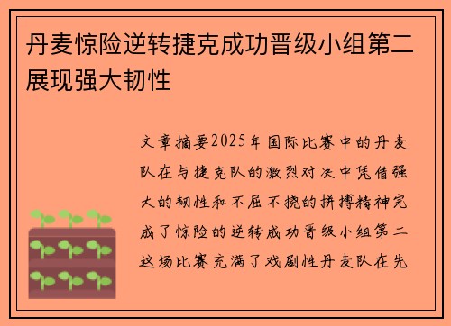 丹麦惊险逆转捷克成功晋级小组第二展现强大韧性